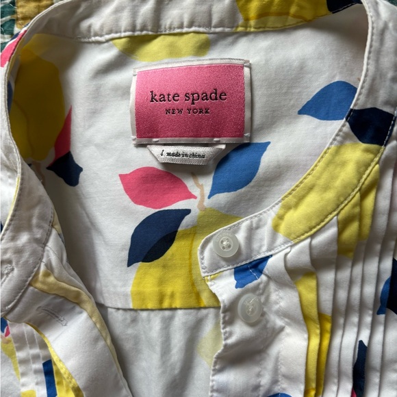 kate spade White Sleeveless Mini Dress with Yellow Lemon & Navy-Pink Leaf Print - Picture 6 of 9